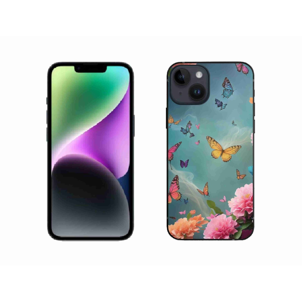 Gél borítás mmCase iPhone 14 készülékhez - színes virágok és pillangók
