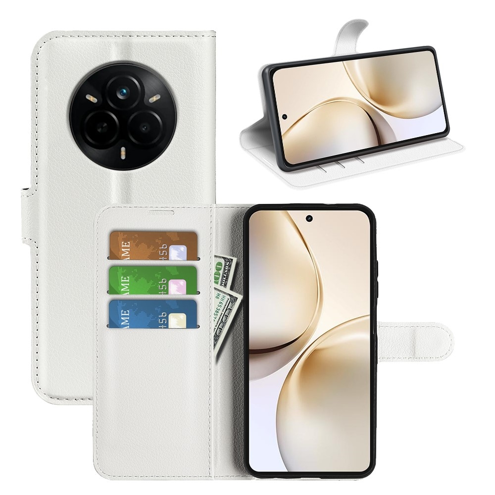 Litchi könyvtáska a Realme 14 Pro+ 5G készülékhez - fehér