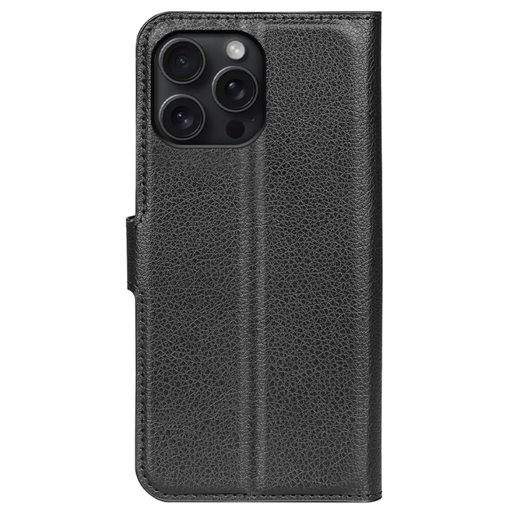 Litchi könyvtáska iPhone 16 Pro készülékhez - fekete