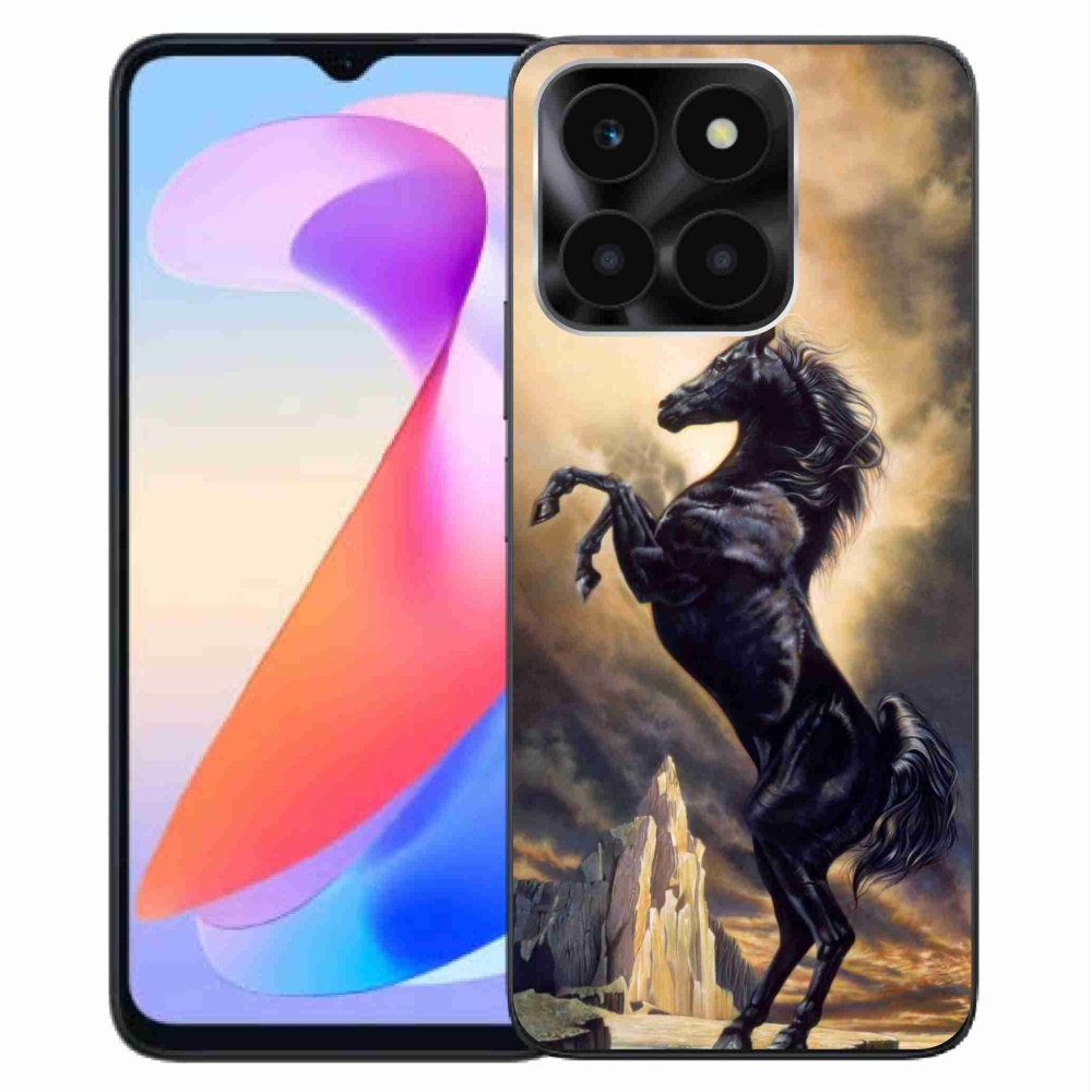Zselés borítás mmCase a Honor X6a számára - fekete rajzfilm ló