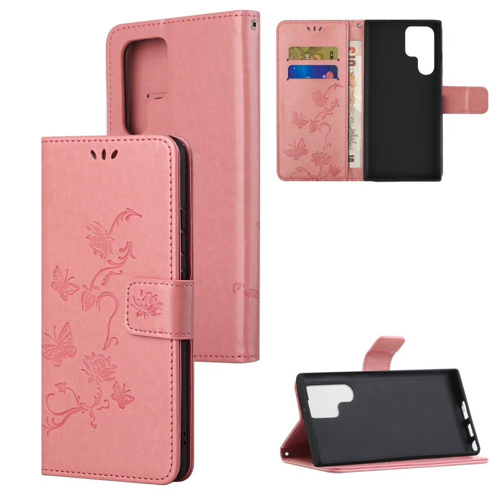 Virágos könyv tok Samsung Galaxy S24 Ultra készülékhez - rózsaszín
