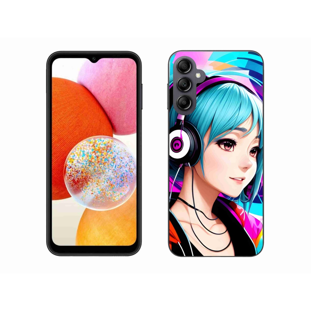 Zselés borítás mmCase Samsung Galaxy A14 4G/5G - lány fejhallgatóval