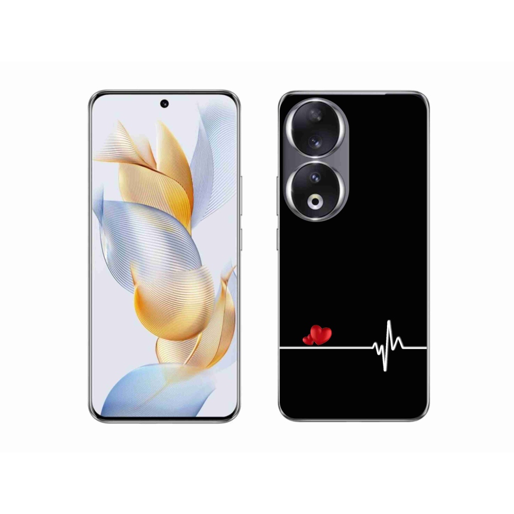 Gél borító mmCase a Honor 90 készülékhez - szív és szívverés fekete háttérrel