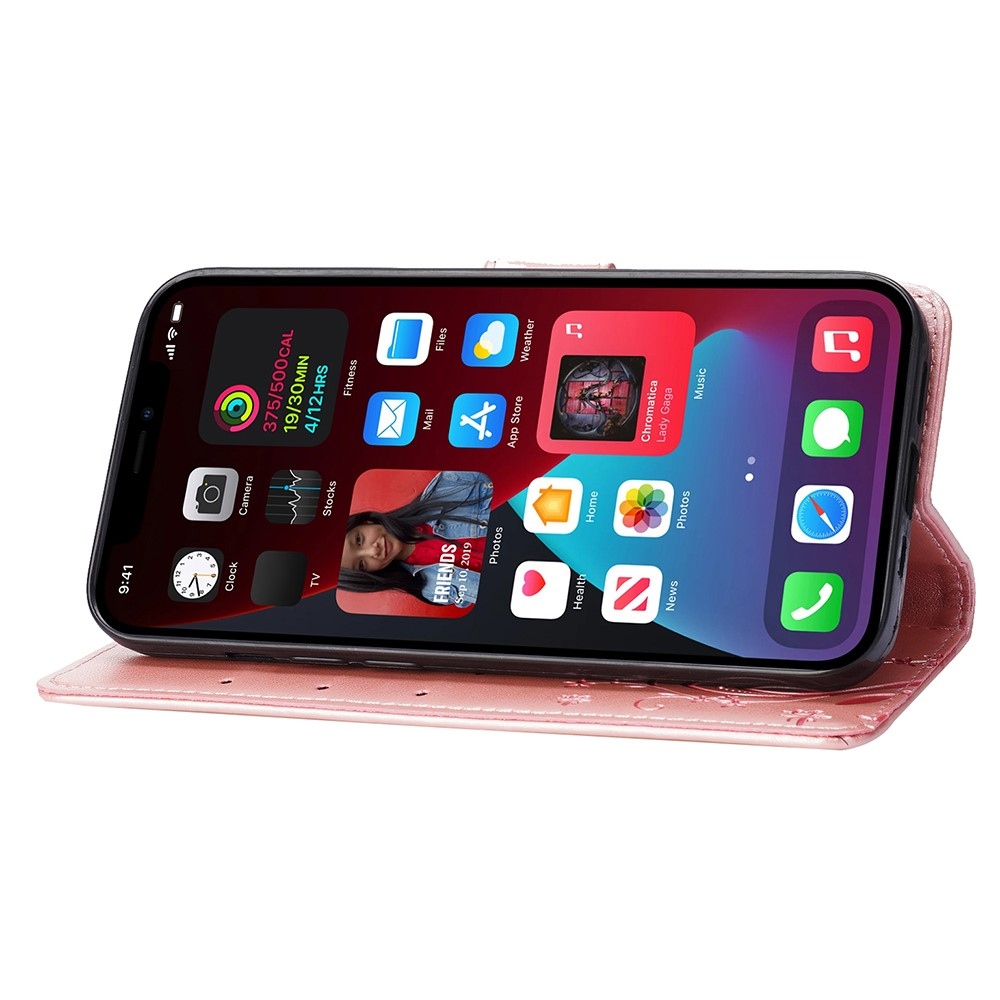 Virágok könyvtáska iPhone 15 Pro készülékhez - rózsaarany