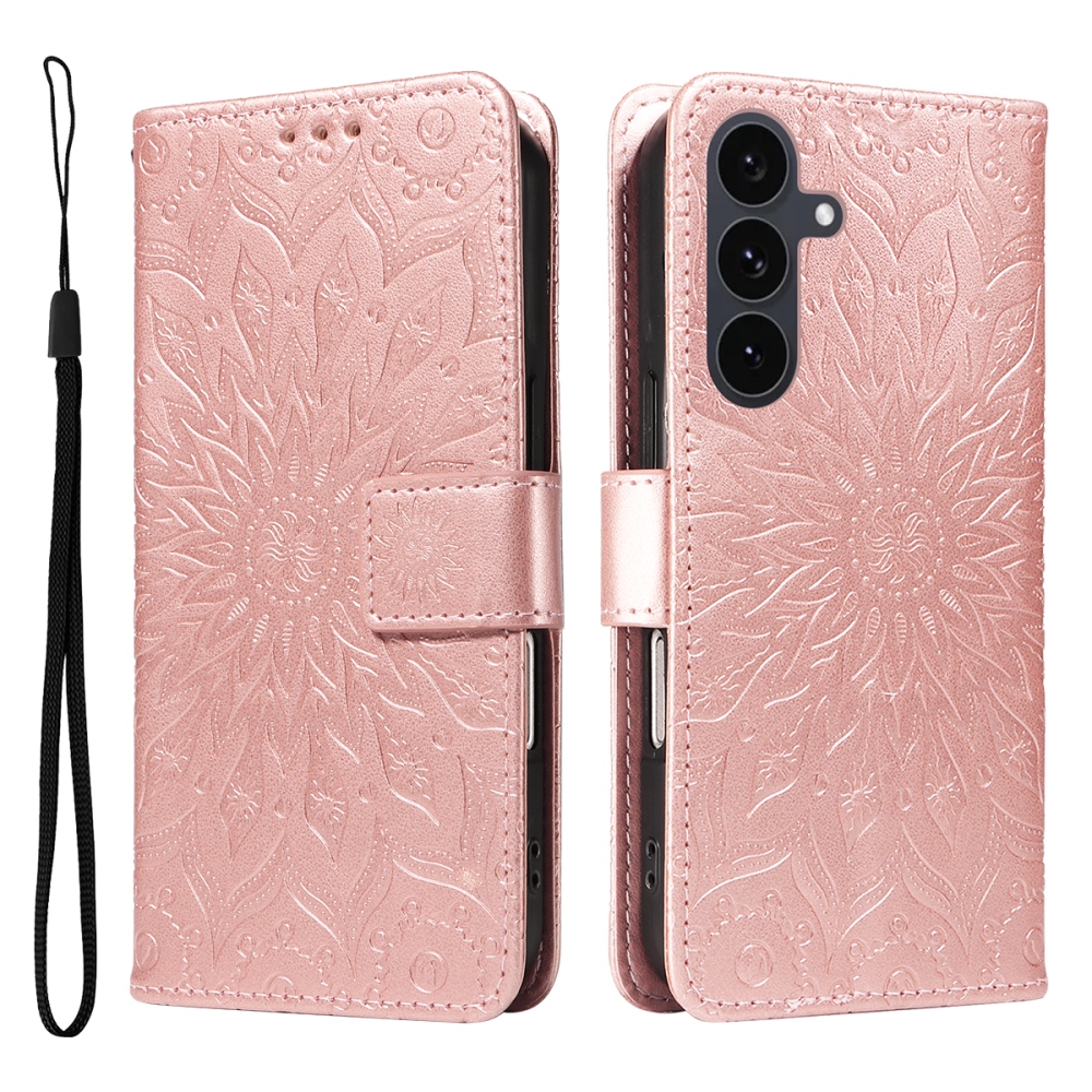 Napraforgó könyv tok Samsung Galaxy S25 FE készülékhez - rózsaarany