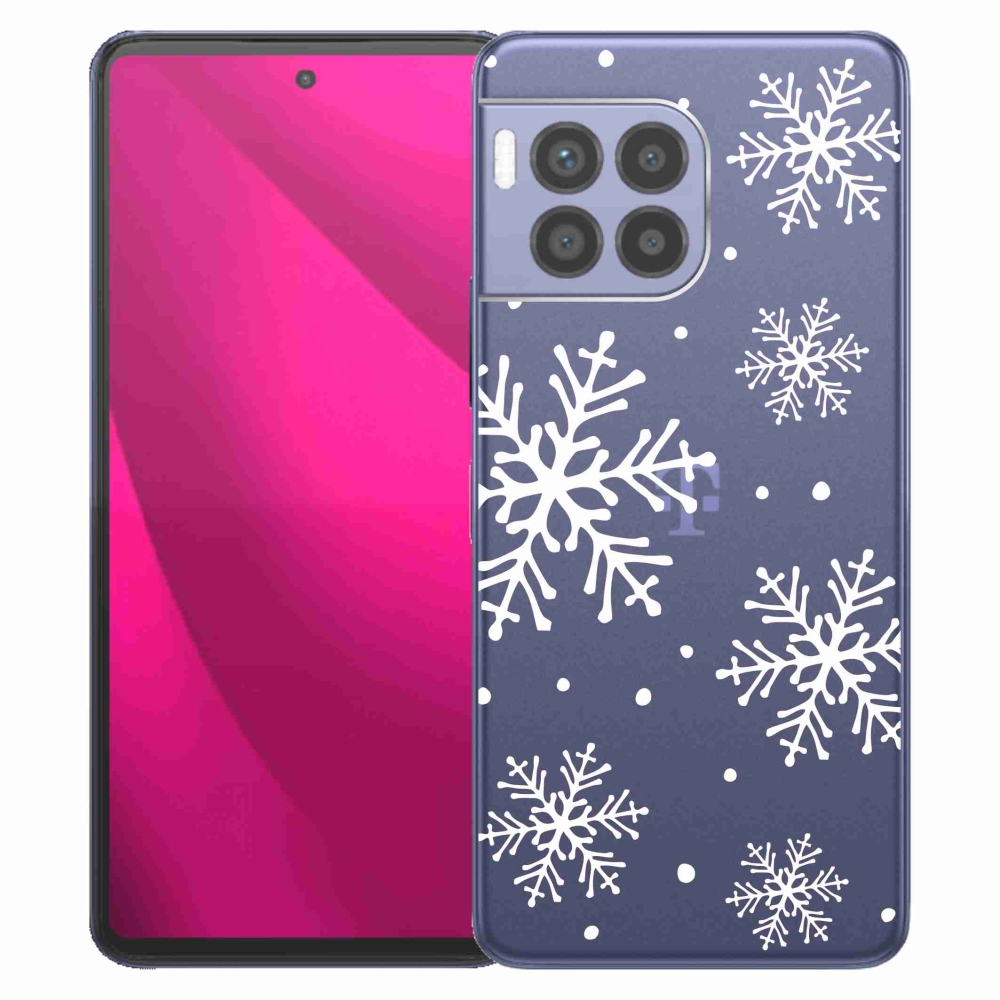 Zselés borítás mmCase a T-Mobile T Phone 2 Pro készülékhez - fehér pelyhek átlátszó háttéren