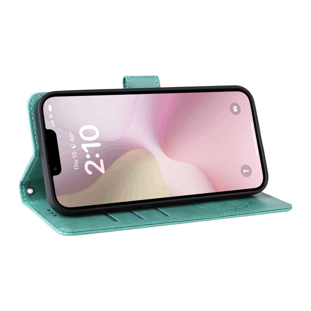 Virágos könyvtáska iPhone 16e készülékhez - teal színű