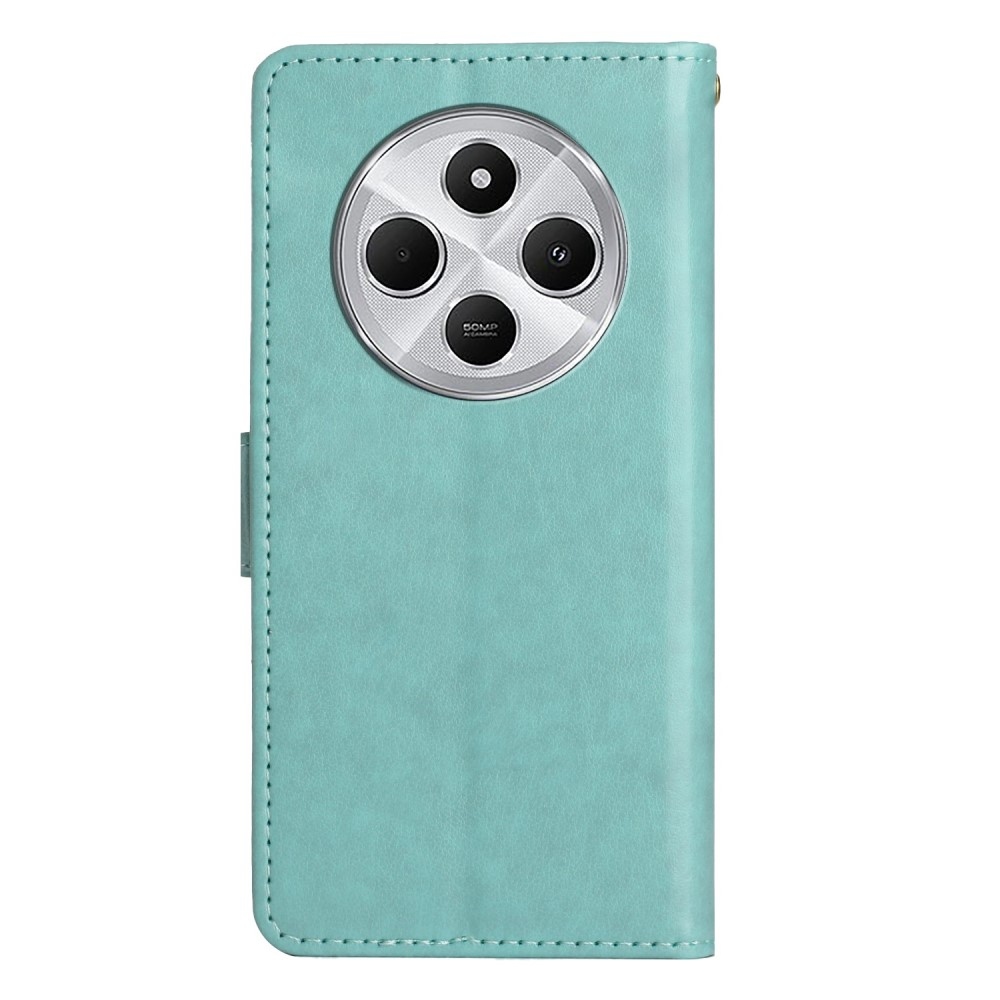 Virágok könyv tok Xiaomi Redmi 14C/Poco C75-hez - teal színű