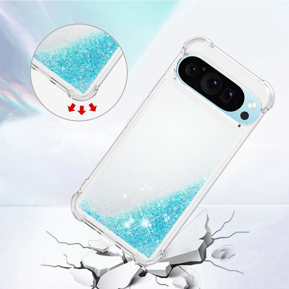 Csillogó homokóra zselés tok Google Pixel 10 Pro XL-hez - kék/csillagok