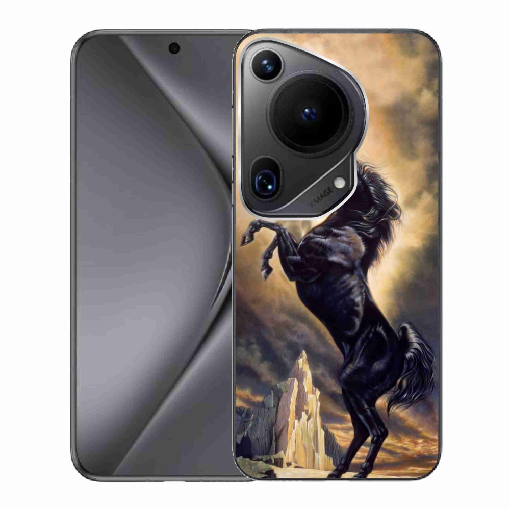 Gél borítás mmCase a Huawei Pura 70 Ultra számára - fekete rajzfilm ló