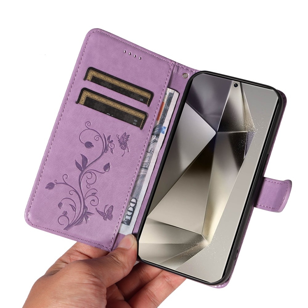 Pillangók könyv tok Samsung Galaxy S25 Ultra - világos lila