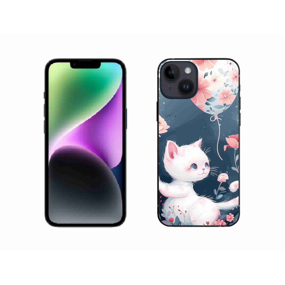 Gél borítás mmCase iPhone 14 készülékhez - cica lufival
