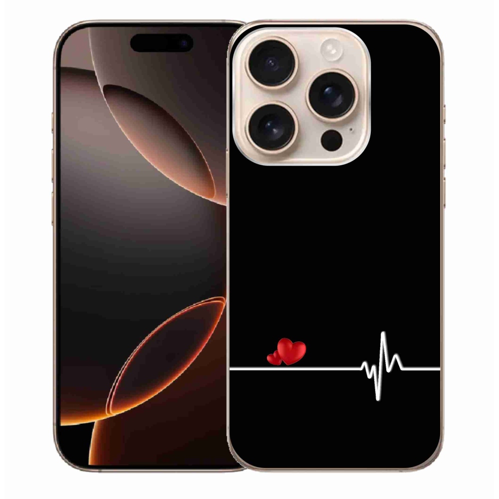 Gél borítás mmCase iPhone 16 Pro Max készülékhez - szív és szívverés fekete háttérrel