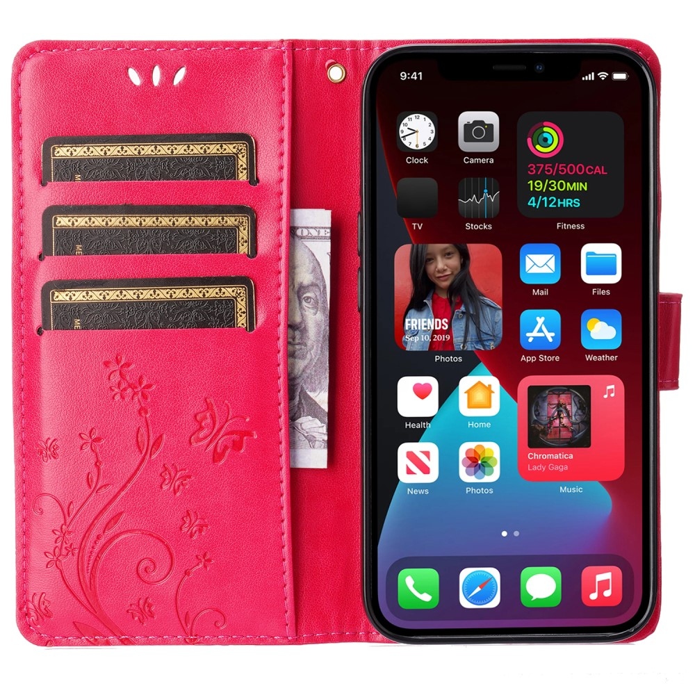 Virágok könyvtáska iPhone 15 Pro készülékhez - piros