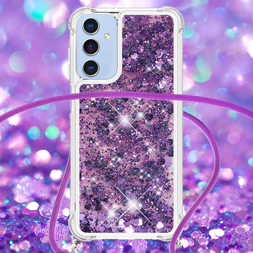 Csillogó homokóra zselés tok húzózsinórral Samsung Galaxy A17 4G/5G - sötétlila/szív