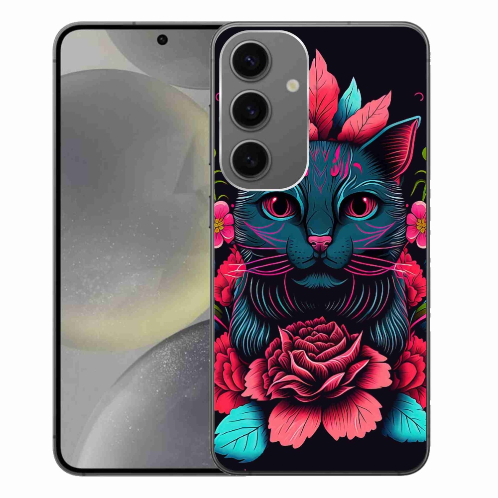 Gél borító mmCase Samsung Galaxy S24+ - virágok és macska