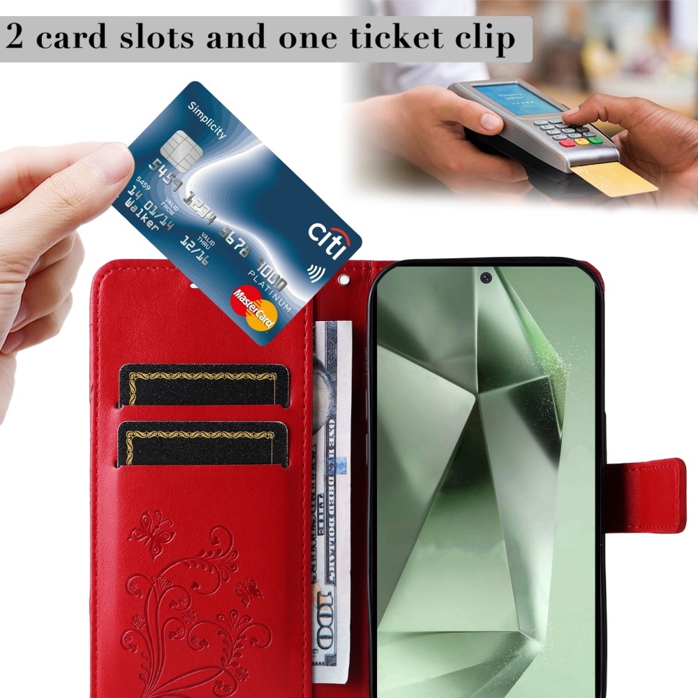 Nagy pillangó könyv tok Samsung Galaxy S24 FE készülékhez - piros