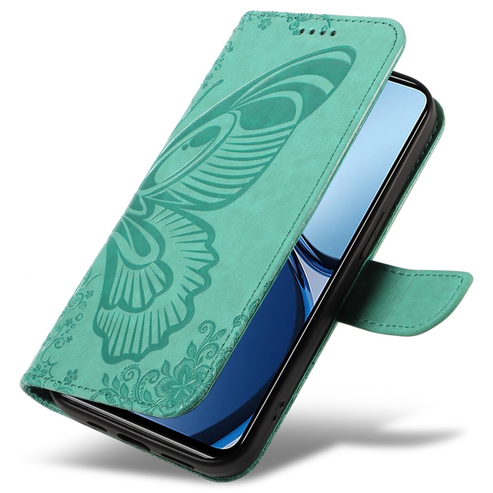 Virágos pillangó könyvtáska a Realme C61/C63 készülékhez - teáskék színű