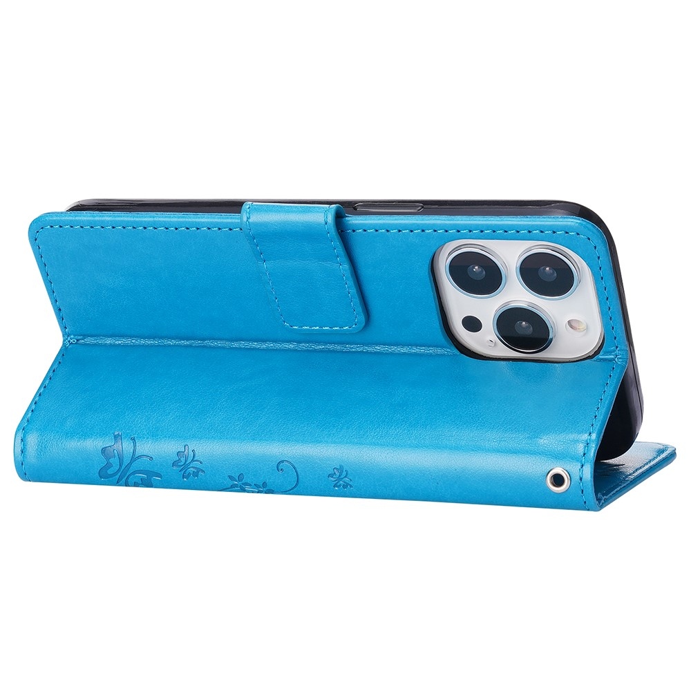 Virágok könyv tok iPhone 15 Pro készülékhez - kék