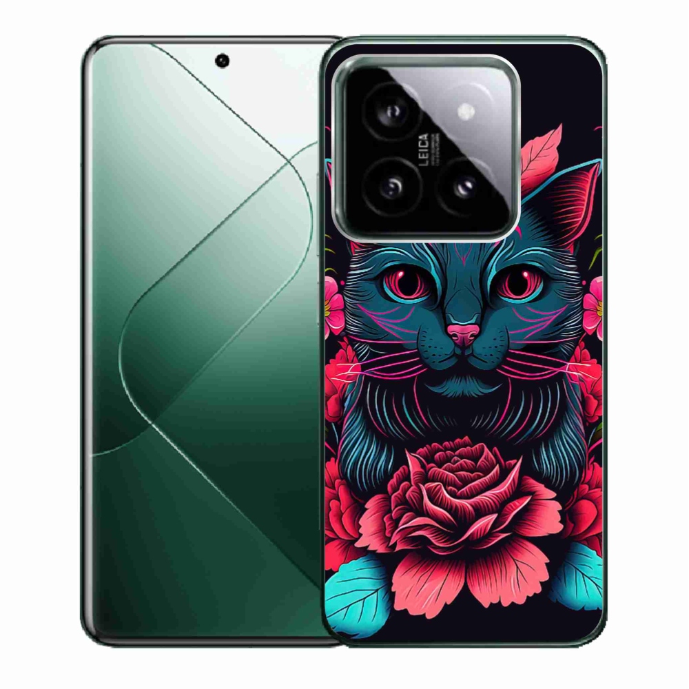 Gél borító mmCase a Xiaomi 14-hez - virágok és macska