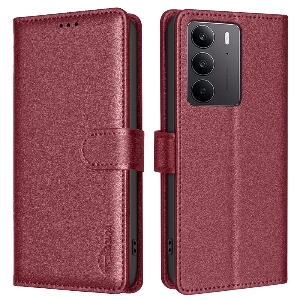 BINFEN könyvtáska a Realme C75 készülékhez - piros színű