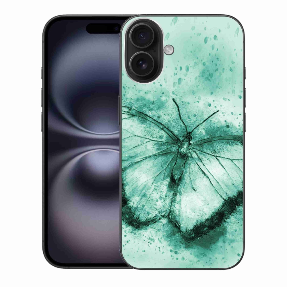 Gél tok mmCase iPhone 16 Plus készülékhez - zöld pillangó