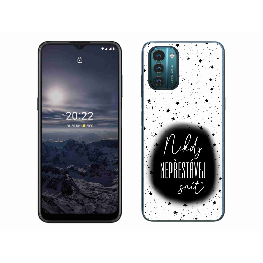 Zselés borítás mmCase a Nokia G11/G21 készülékhez - idézet 1 fekete és fehér háttérrel