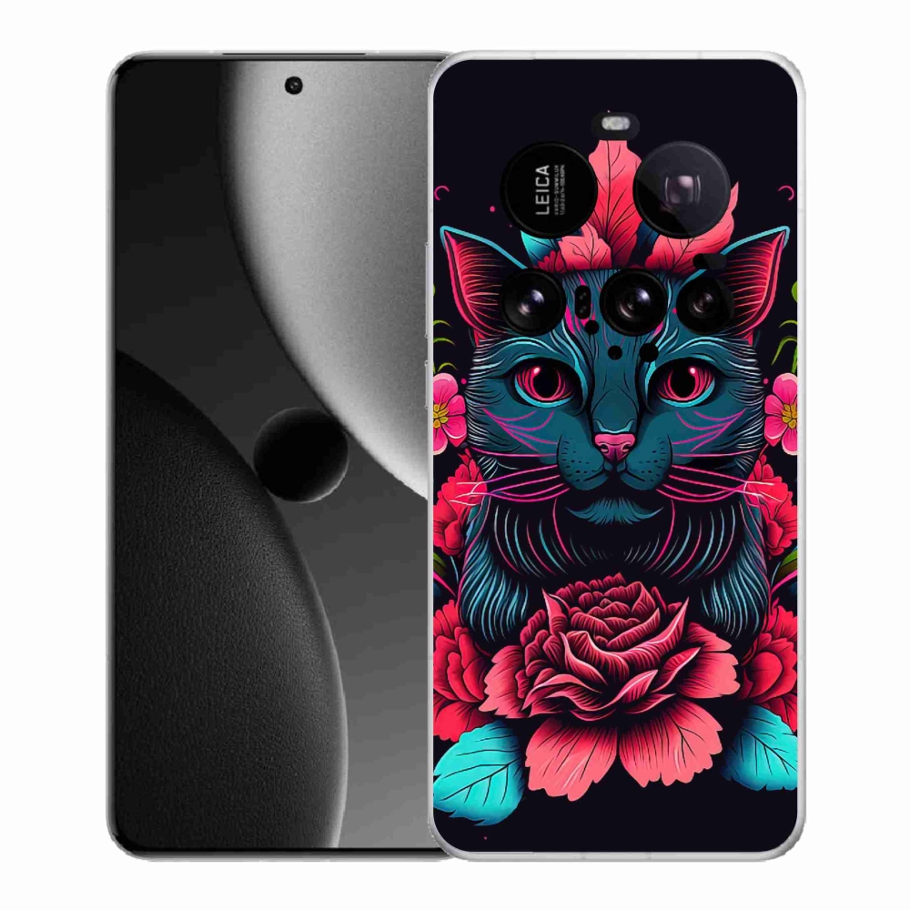 Gél borító mmCase a Xiaomi 15 Ultra számára - virágok és macska