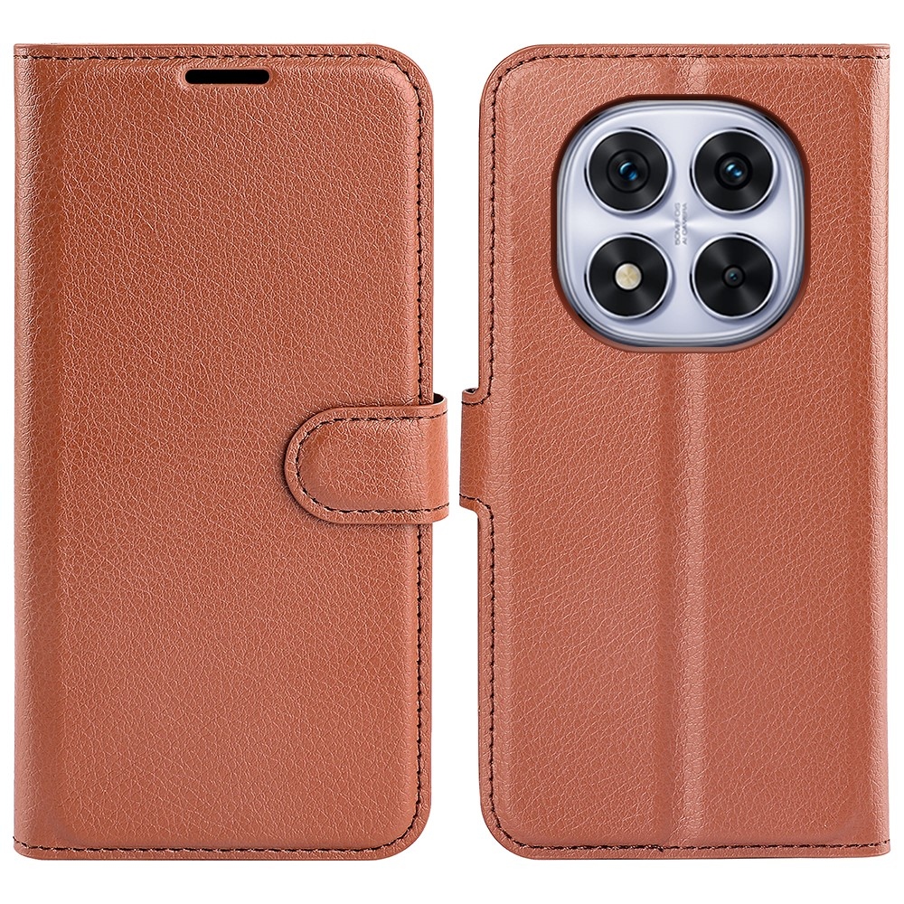 Litchi könyv tok a Xiaomi Redmi Note 14 Pro 5G/Poco X7 5G számára - barna