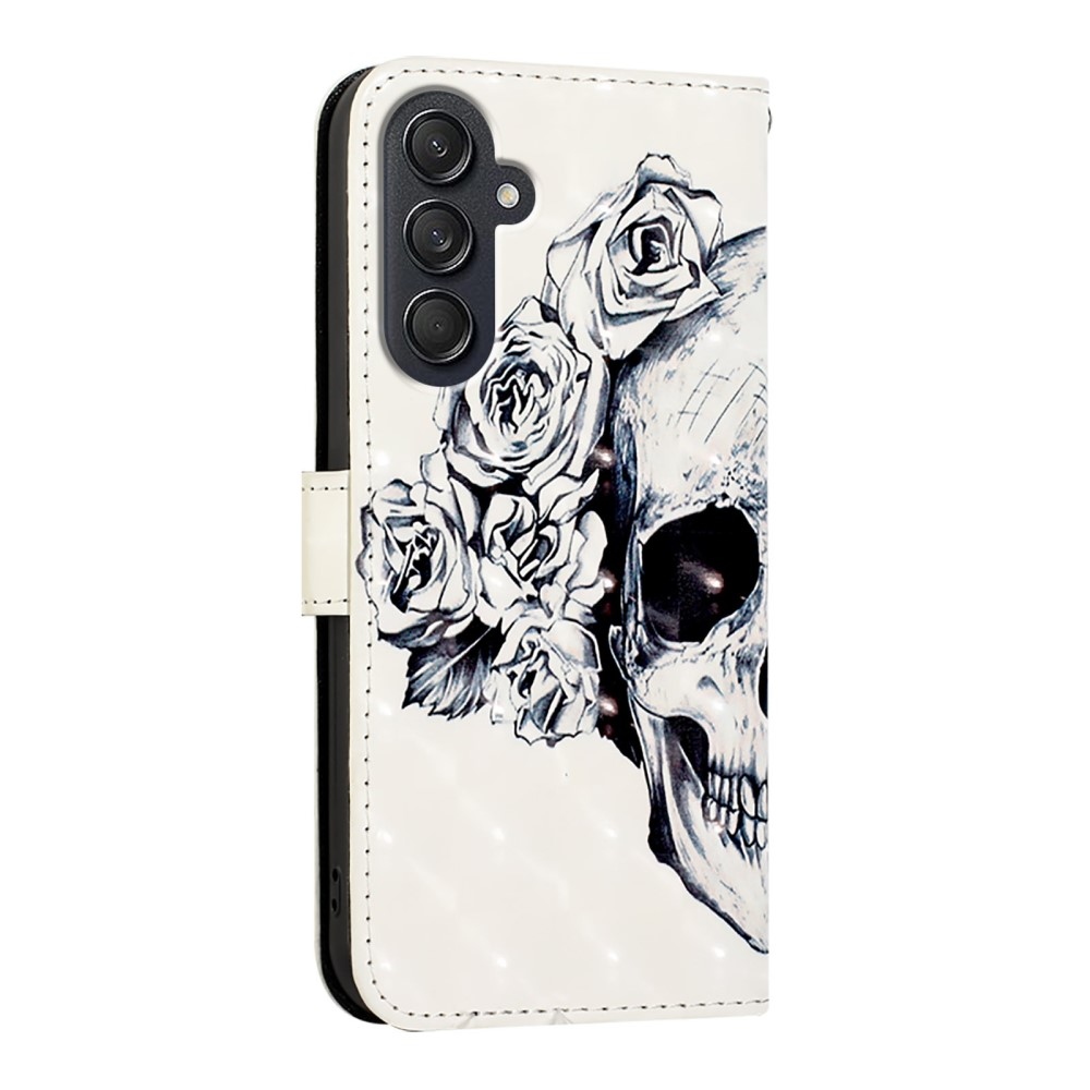 Patte könyv tok Samsung Galaxy M55 5G - koponya és rózsa