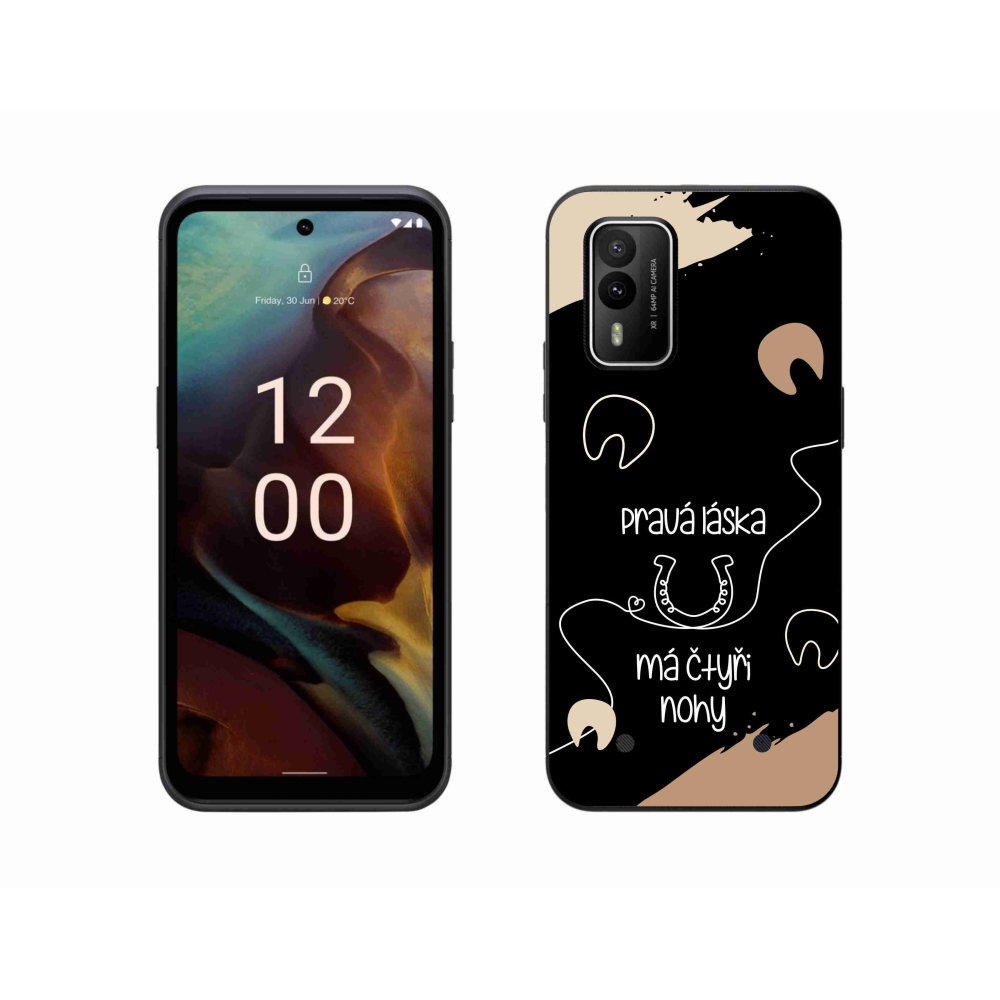 Zselés borítás mmCase a Nokia XR21 készülékhez - ló motívum fekete háttérrel