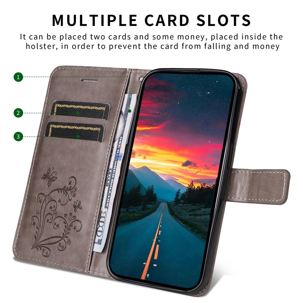 Nagy pillangó könyv tok Samsung Galaxy S25 Edge készülékhez - szürke