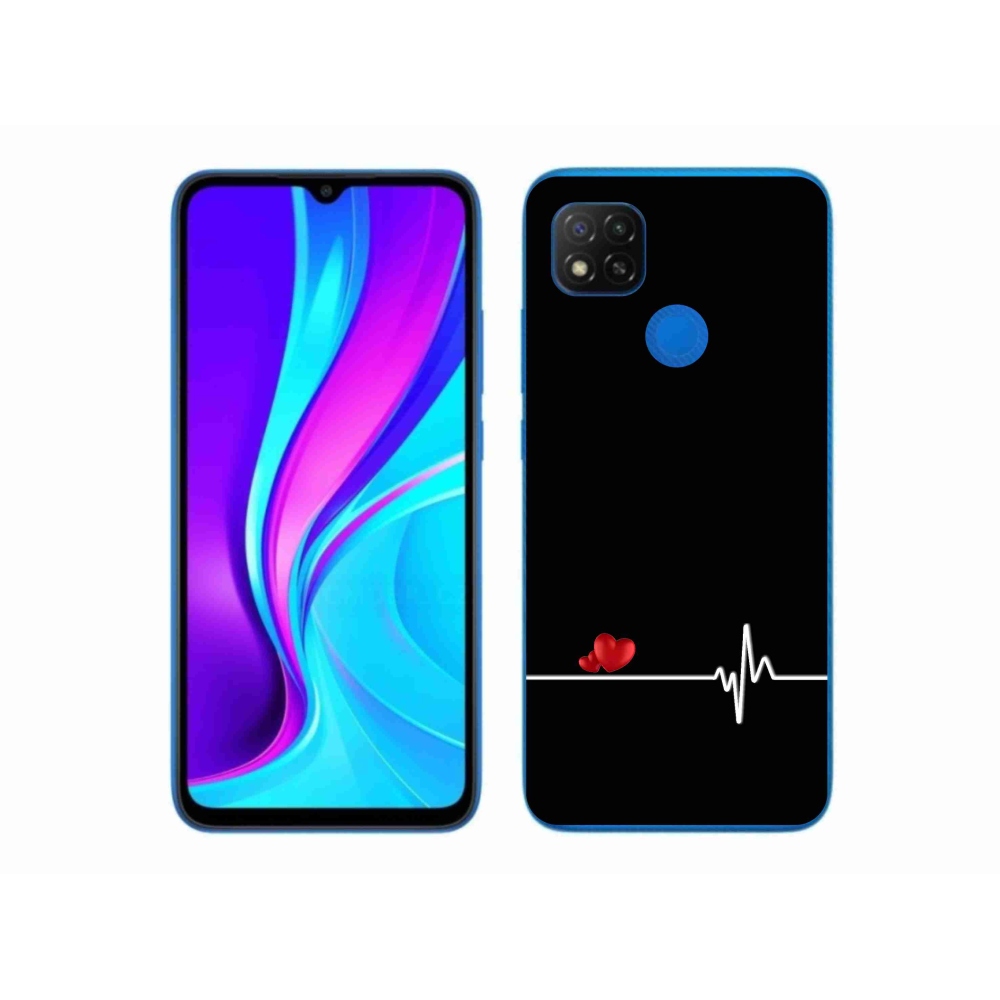 Gél borító mmCase a Xiaomi Redmi 9C-hez - szív és szívverés fekete háttérrel