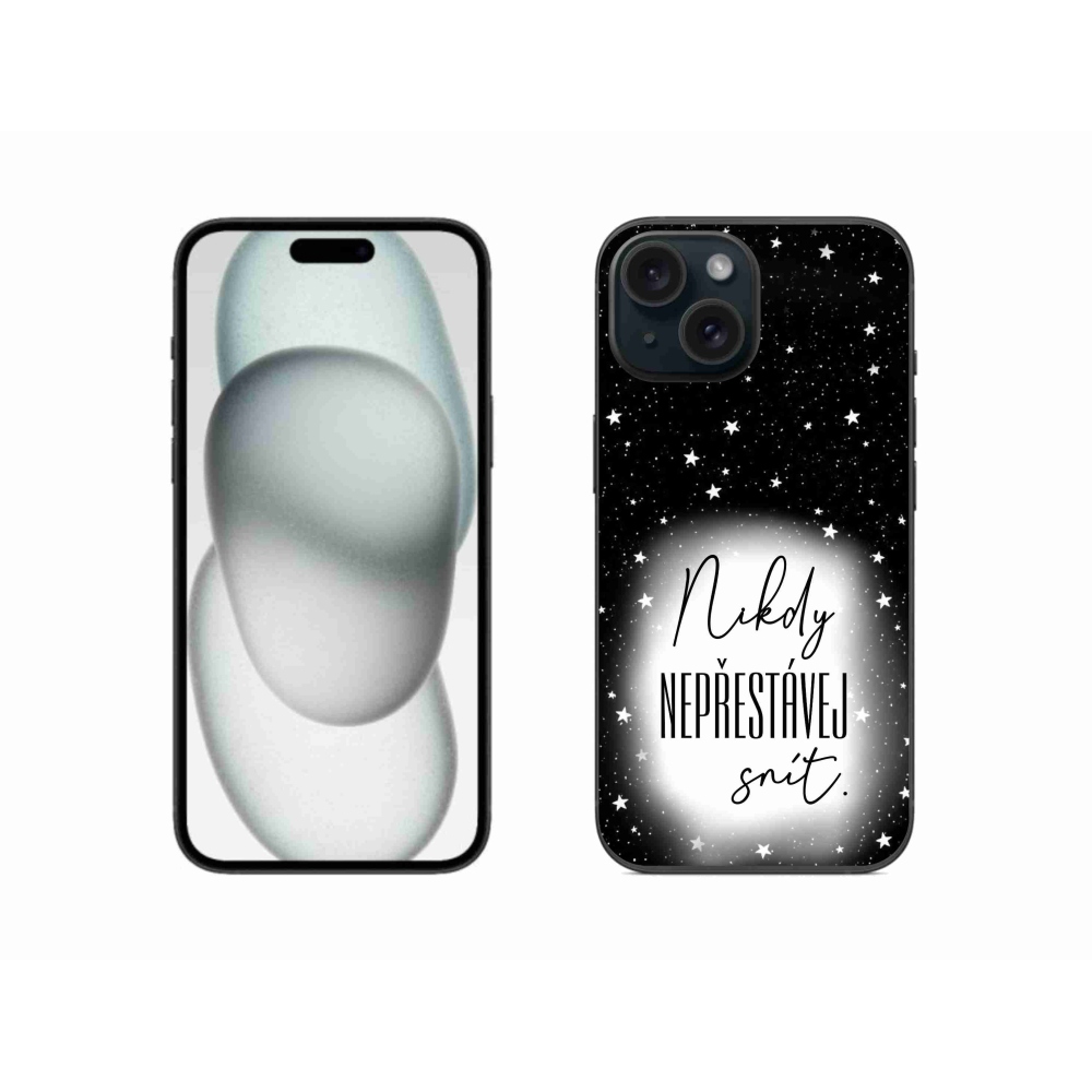 Gél borítás mmCase iPhone 15 készülékhez - idézet 1 fehér és fekete háttérrel