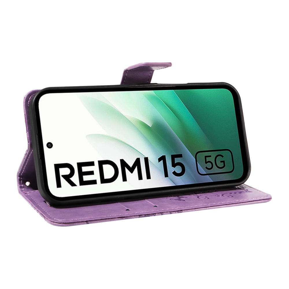 Nagy pillangó könyv tok Xiaomi Redmi 15 4G (171mm) - lila