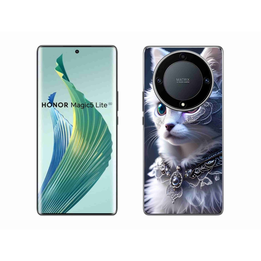 Zselés borítás mmCase a Honor Magic 5 Lite 5G készülékhez - fehér macska