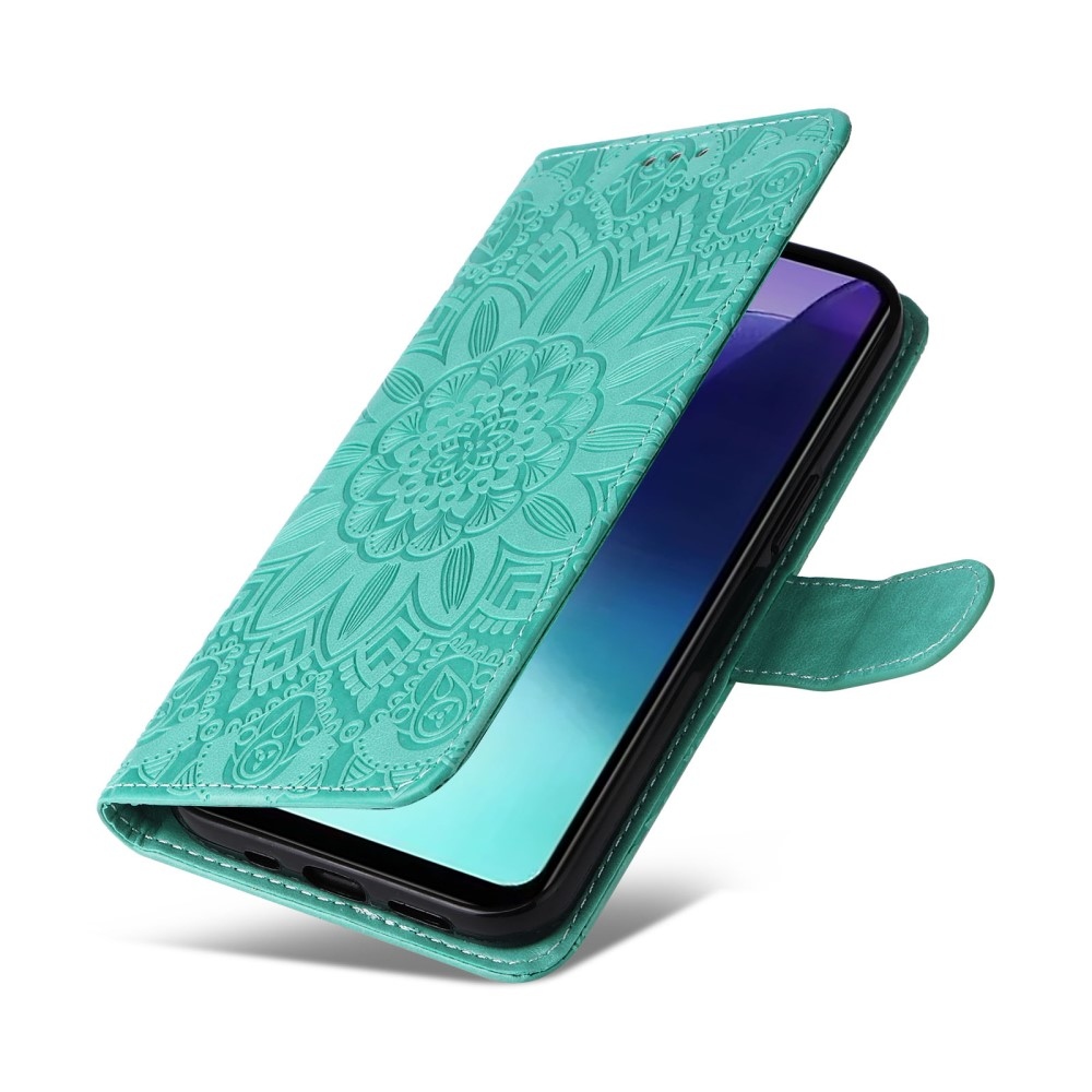 Napraforgó könyv tok Xiaomi Redmi 14C/Poco C75-hez - teal színű