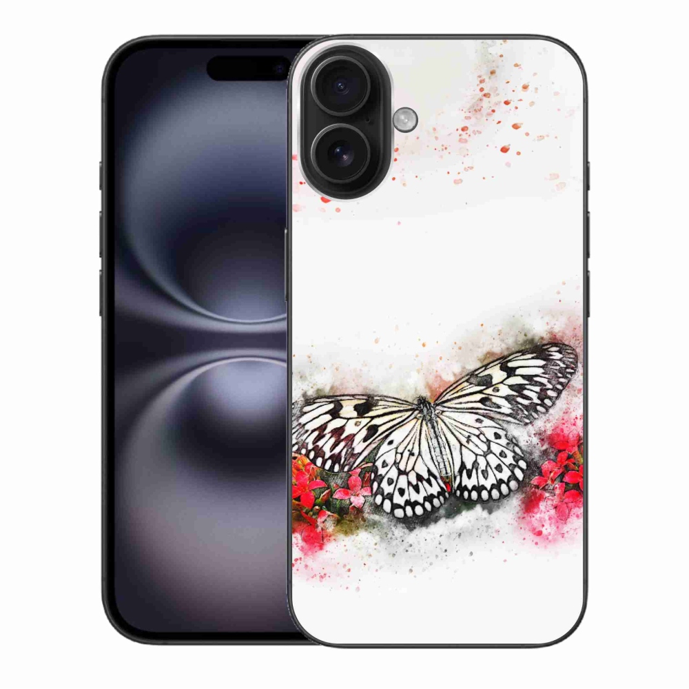 Zselés borítás mmCase iPhone 16 Plus készülékhez - fekete-fehér pillangó