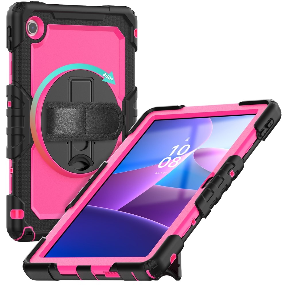 Strap Tartós borító kéztartóval és vállpánttal Lenovo Tab 10.1 (2025) - Fekete/rózsaszín