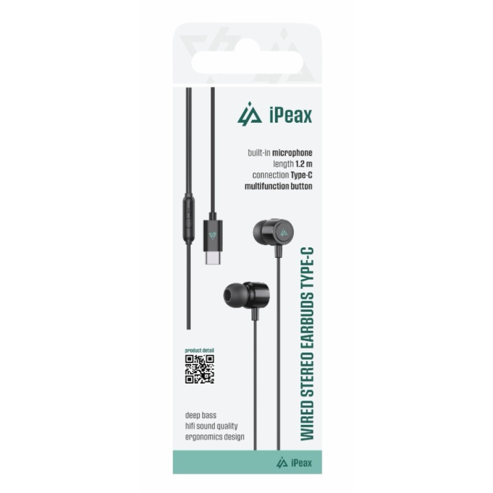 iPEAX vezetékes USB-C fejhallgató - fekete