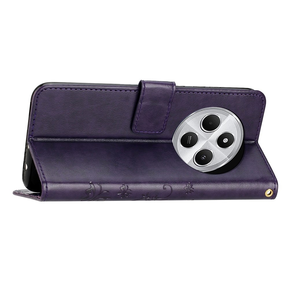 Virágok könyv tok Xiaomi Redmi 14C/Poco C75-hez - sötét lila