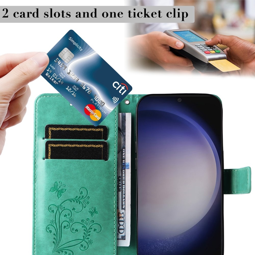 Nagy pillangó könyv tok Samsung Galaxy S25-hez - teal - teal