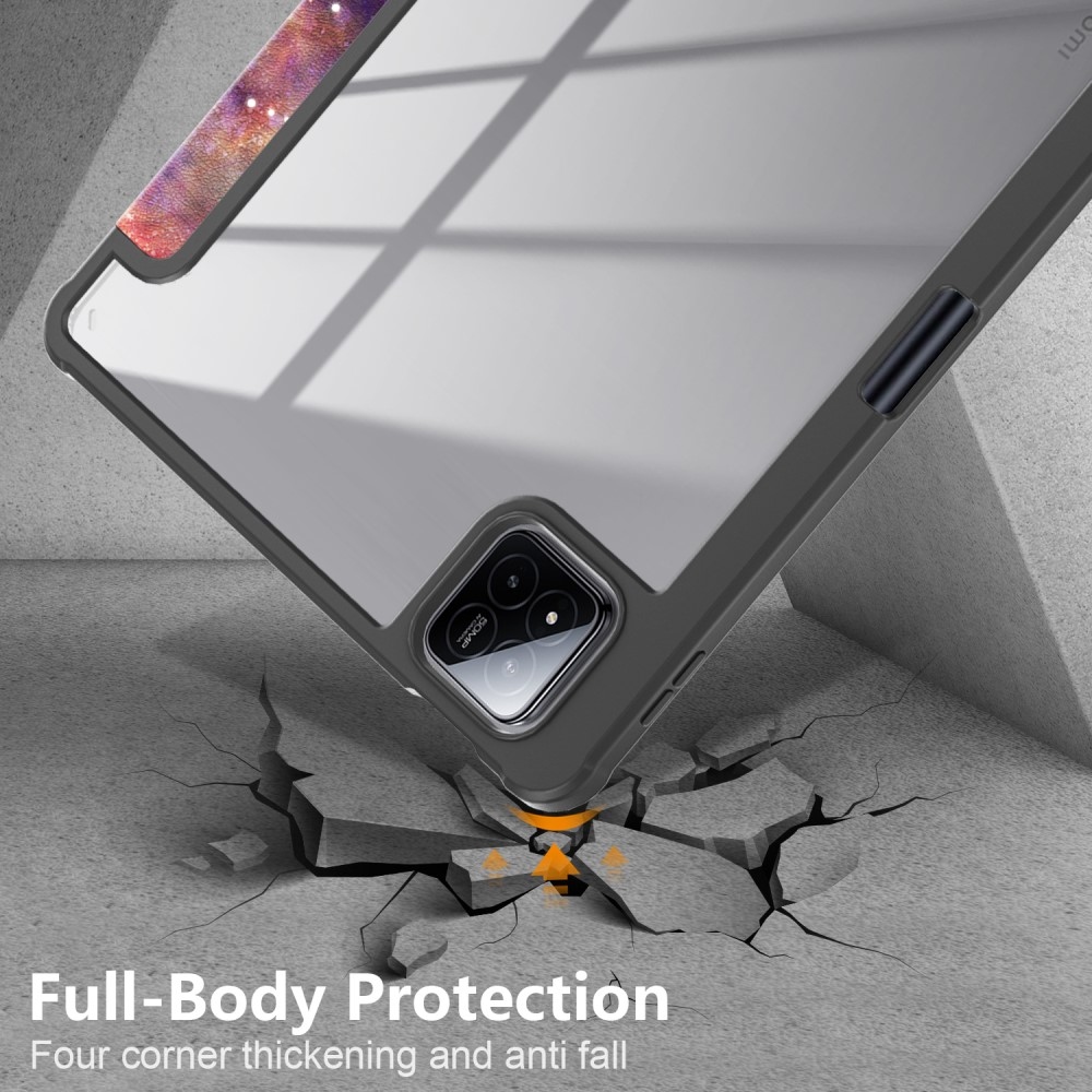 Mintás intelligens pozicionáló tok átlátszó hátlappal Xiaomi Pad 7/7 Pro tablethez - univerzum