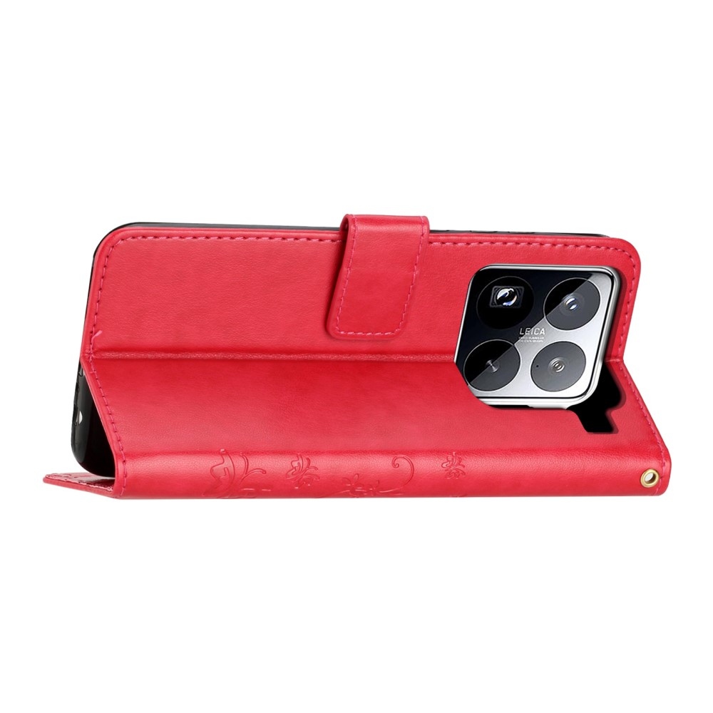 Virágok könyv tok Xiaomi 15 Pro-hoz - piros