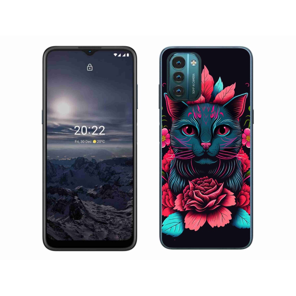 Zselés borító mmCase a Nokia G11/G21 készülékhez - virágok és macska