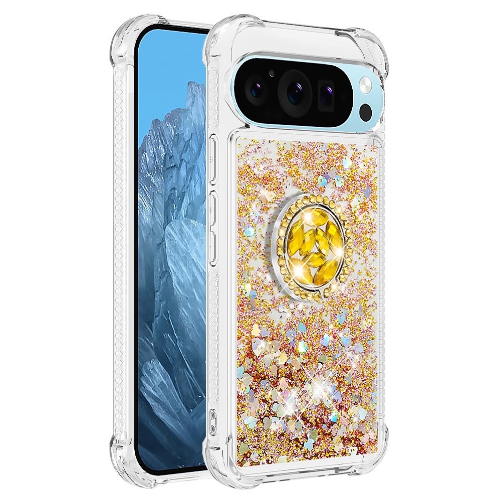 Glitt homokóra zselés tok ujjgyűrűvel a Google Pixel 10 számára - arany/szív