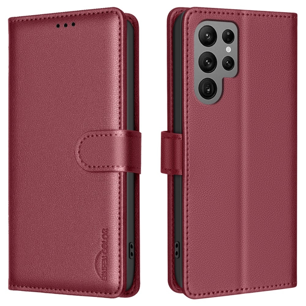 BINFEN könyv tok Samsung Galaxy S25 Ultra készülékhez - piros