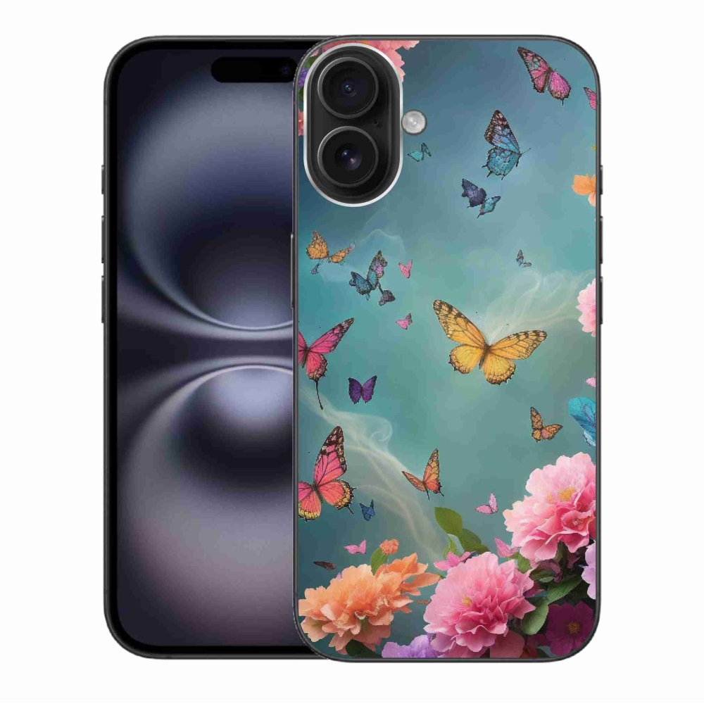 Gél borítás mmCase iPhone 16 Plus készülékhez - színes virágok és pillangók