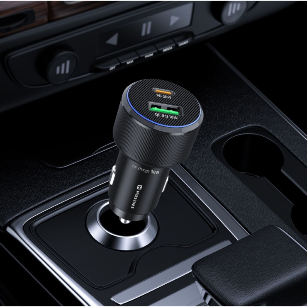 Swissten CL adapter USB-C PD + USB-A, 38W - Fekete + USB-C / USB-C kábel, 1m