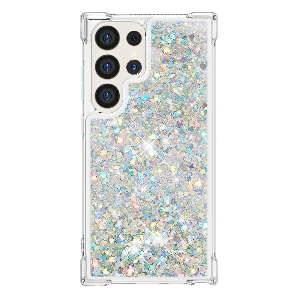 Glitter homokóra zselés tok Samsung Galaxy S24 Ultra készülékhez - ezüst/szív